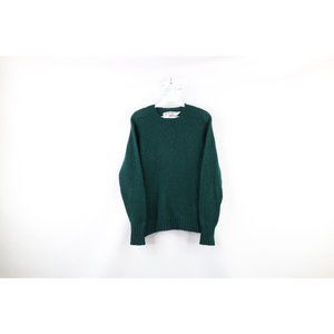 Vintage 70s Streetwear Womens Size 38 Scottish Wool Knit Crewneck Sweater Green